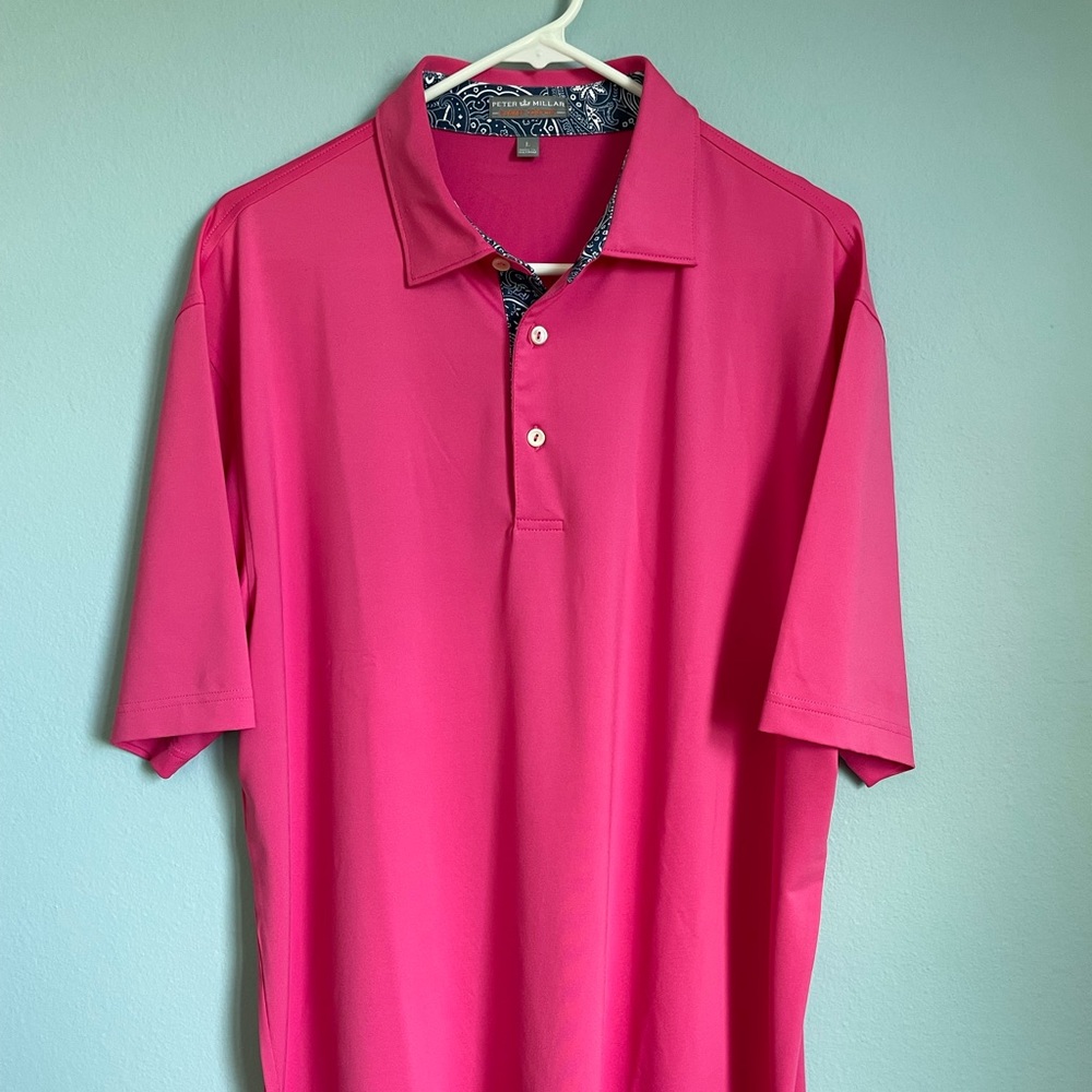 Peter Millar Summer Comfort Pink Golf Polo Shirt Mens Size L